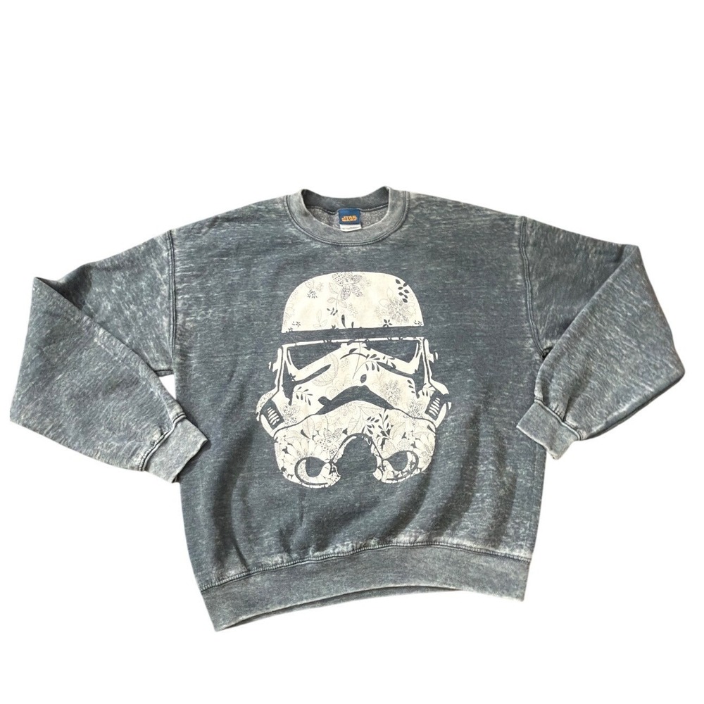 Star Wars Stormtrooper Floral Helmet Sweatshirt Gray Mineral Wash Mens M zz10